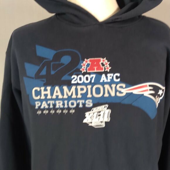 New England Patriots hoodie sweatshirt sweater adult Men's large blue Super Bowl - Picture 3 of 11